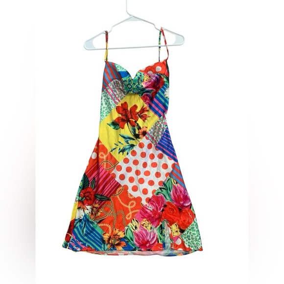 Funky Patchwork Satin Mini Dress - Picture 7 of 10